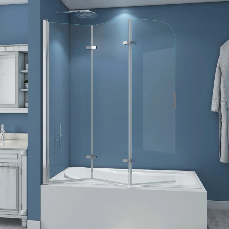 51" W x 59" H Three Plates Folding Tub Door Bathtub Screen with Clear Glass 