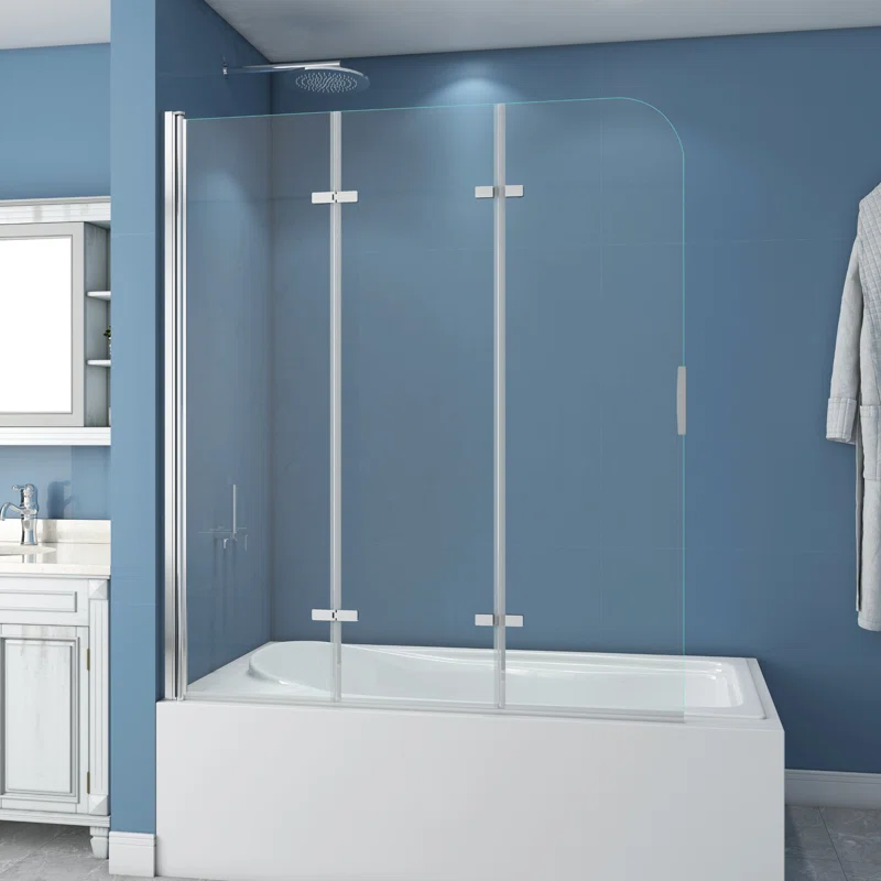 51" W x 59" H Three Plates Folding Tub Door Bathtub Screen with Clear Glass 