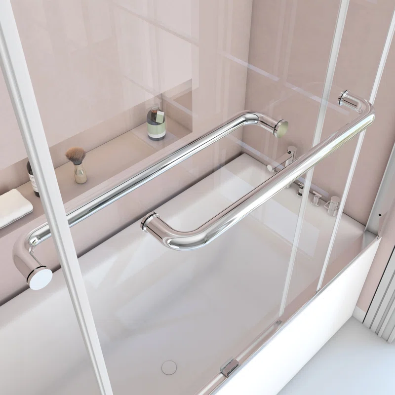 60" W x 62" H Double Sliding Tub Door with Clear Tempered Glass