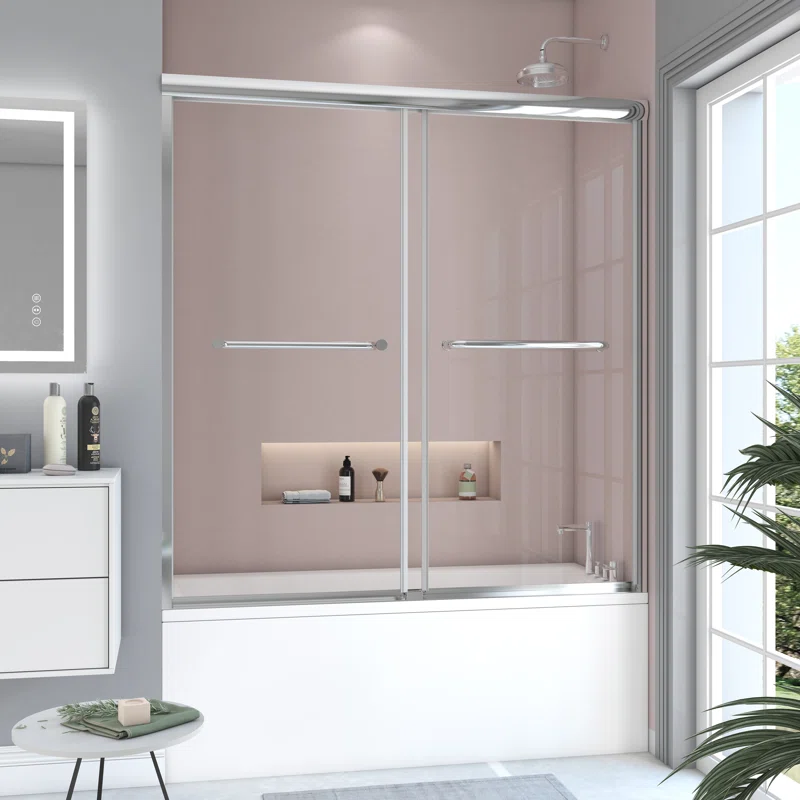 60" W x 62" H Double Sliding Tub Door with Clear Tempered Glass