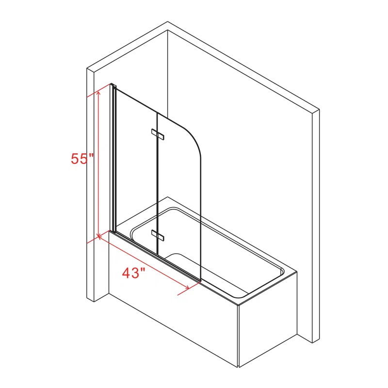 43" W x 55" H  Frameless Tub Door