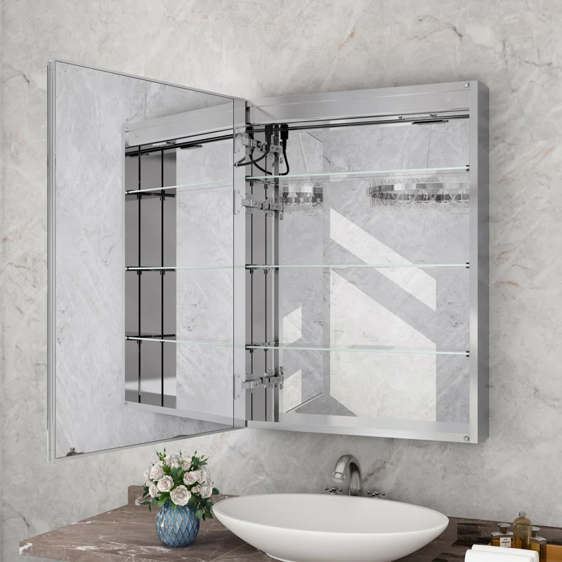 Hartli 24"W* 32"H Recessed or Surface Mount LED Medicine Cabinet Mirror with Dimmable Light & Socket