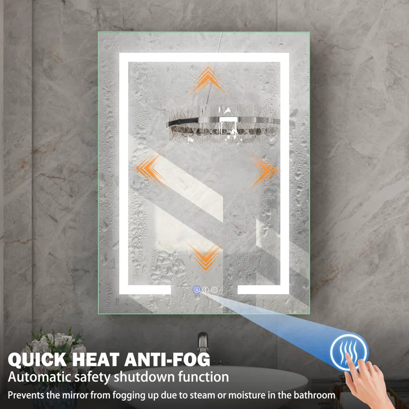 Hartli 24"W* 32"H Recessed or Surface Mount LED Medicine Cabinet Mirror with Dimmable Light & Socket