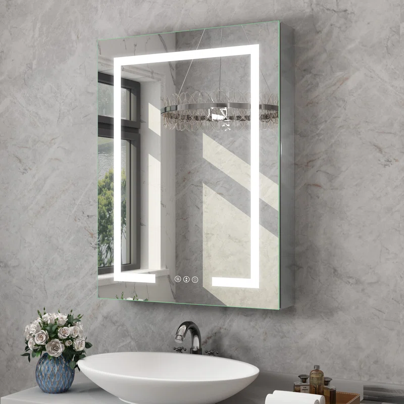 Hartli 24"W* 32"H Recessed or Surface Mount LED Medicine Cabinet Mirror with Dimmable Light & Socket