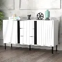 Alamia 55"W Storage Cabinet with Drawers, Wood Buffet Sideboard with Adjustable Shelf, White Large Cupboard