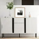 Alamia 55"W Storage Cabinet with Drawers, Wood Buffet Sideboard with Adjustable Shelf, White Large Cupboard