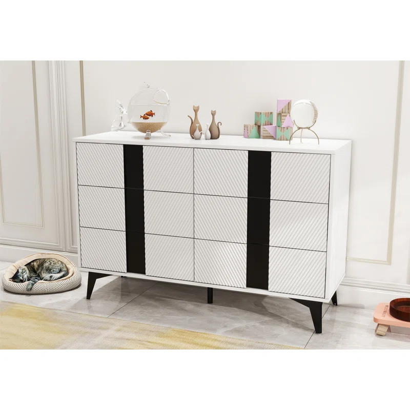 White blister six-drawers dresser cabinet 