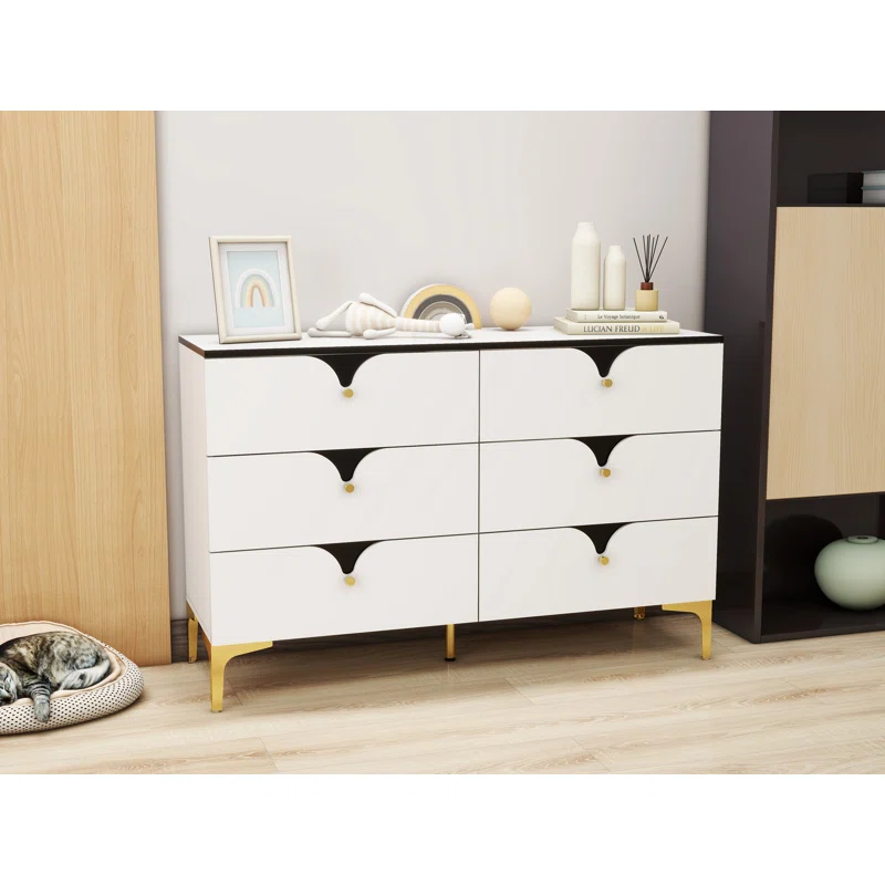 White Modern 6 Drawers Dresser Cabinet 
