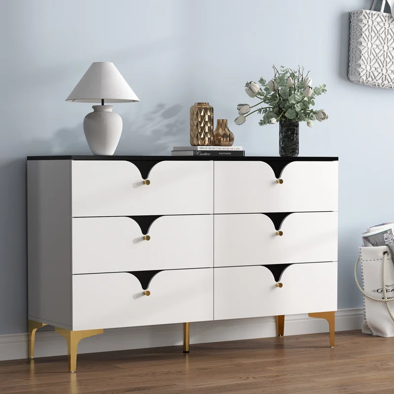 White Modern 6 Drawers Dresser Cabinet 
