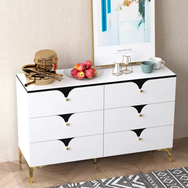 White Modern 6 Drawers Dresser Cabinet 