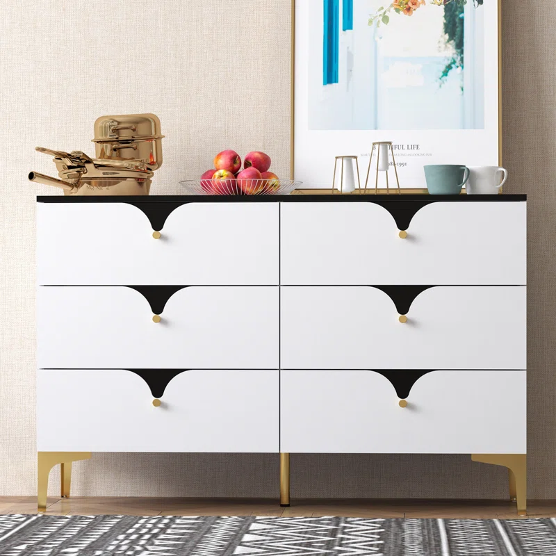 White Modern 6 Drawers Dresser Cabinet 