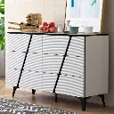 47"W Storage Cabinet with 6 Drawers, Wood Buffet Sideboard, Large Cupboard with Diagonal Stripes