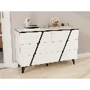 47"W Storage Cabinet with 6 Drawers, Wood Buffet Sideboard, Large Cupboard with Diagonal Stripes