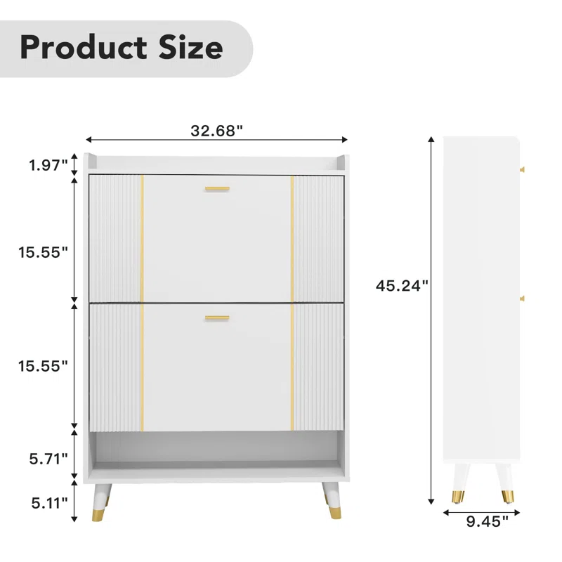 Shoe Storage Cabinet with 2 Flip Drawers, Hidden Narrow Shoes Rack Organizer， Holds 24 Pairs, White