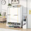 Shoe Storage Cabinet with 2 Flip Drawers, Hidden Narrow Shoes Rack Organizer， Holds 24 Pairs, White