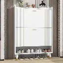 Shoe Storage Cabinet with 2 Flip Drawers, Hidden Narrow Shoes Rack Organizer， Holds 24 Pairs, White