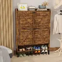 Flamed Wood 2-Turn Patchwork Framed Shoe Cabinet