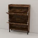 Flamed Wood 2-Turn Patchwork Framed Shoe Cabinet