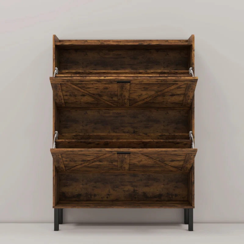 Flamed Wood 2-Turn Patchwork Framed Shoe Cabinet