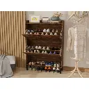 Flamed Wood 2-Turn Patchwork Framed Shoe Cabinet