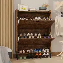 Flamed Wood 2-Turn Patchwork Framed Shoe Cabinet