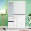 Three Drawer, Five Door Modern Wardrobe with Silver Mirror and No Pull Handle (2 packs of 2 cannot be sold separately)