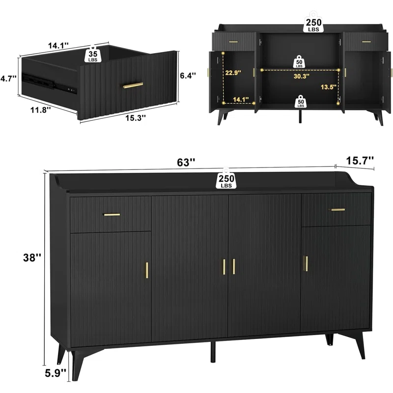 4 doors and 2 drawers blister modern sideboard buffet cabinet 
