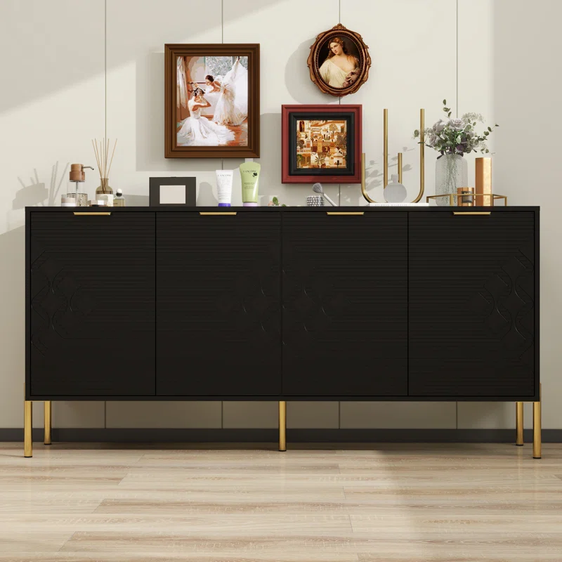 Black folio four-door cream style side cabinet 