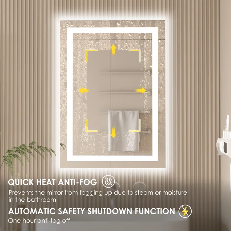 28" x 20" Tempered Glass,Frameless, Anti-Fog, Dimmable, Backlit + Front Lit LED Vanity Mirror