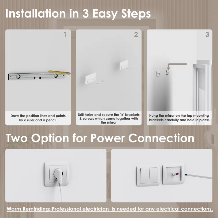 28" x 20" Tempered Glass,Frameless, Anti-Fog, Dimmable, Backlit + Front Lit LED Vanity Mirror