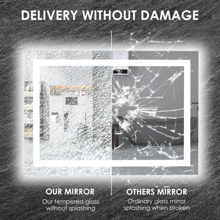 28" x 20" Tempered Glass,Frameless, Anti-Fog, Dimmable, Backlit + Front Lit LED Vanity Mirror