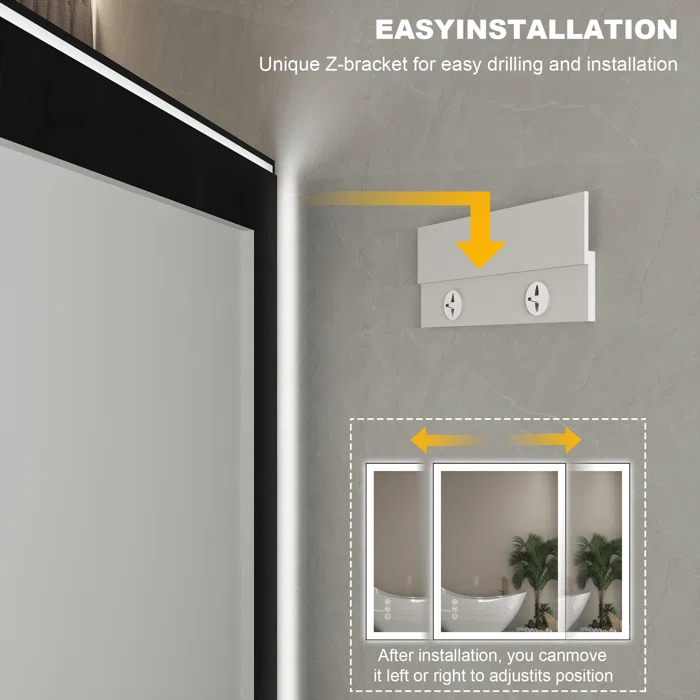32" x 24" Tempered Glass,Frameless, Anti-Fog, Dimmable, Backlit + Front Lit LED Vanity Mirror