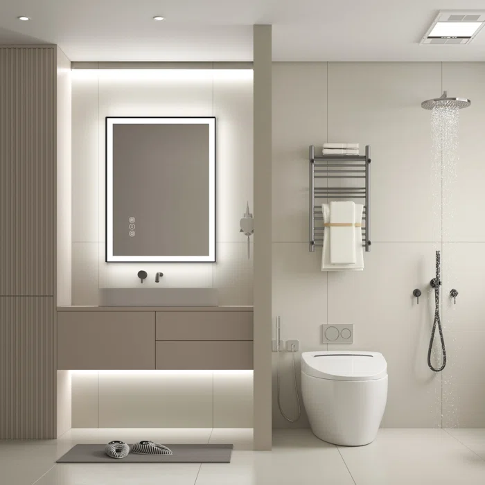 32" x 24" Tempered Glass,Frameless, Anti-Fog, Dimmable, Backlit + Front Lit LED Vanity Mirror