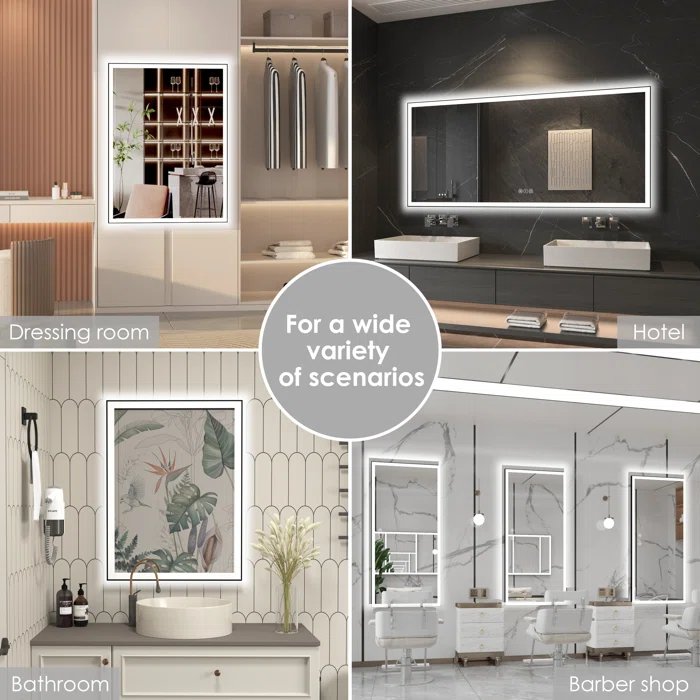 32" x 24" Tempered Glass,Frameless, Anti-Fog, Dimmable, Backlit + Front Lit LED Vanity Mirror