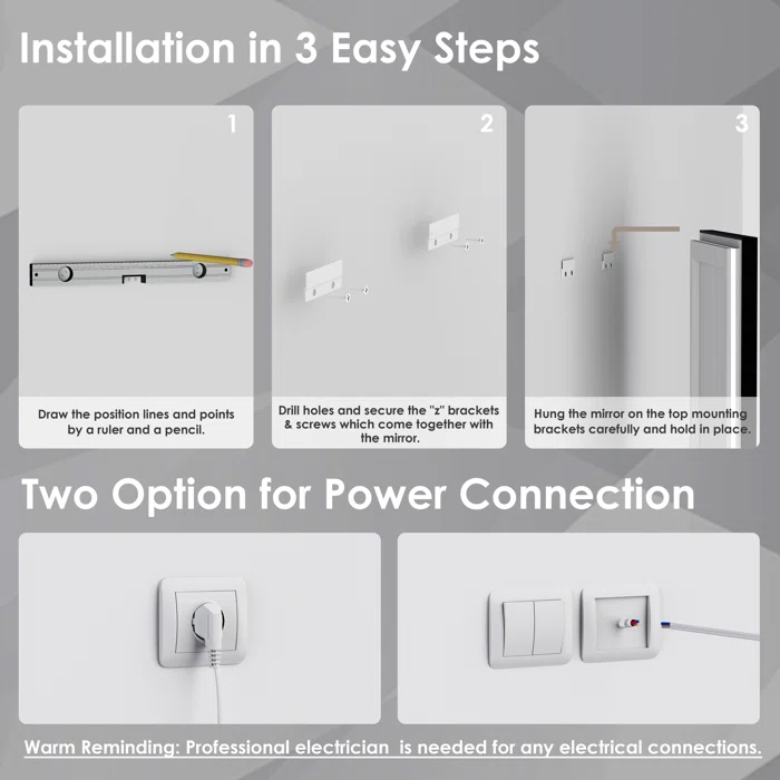 32" x 24" Tempered Glass,Frameless, Anti-Fog, Dimmable, Backlit + Front Lit LED Vanity Mirror