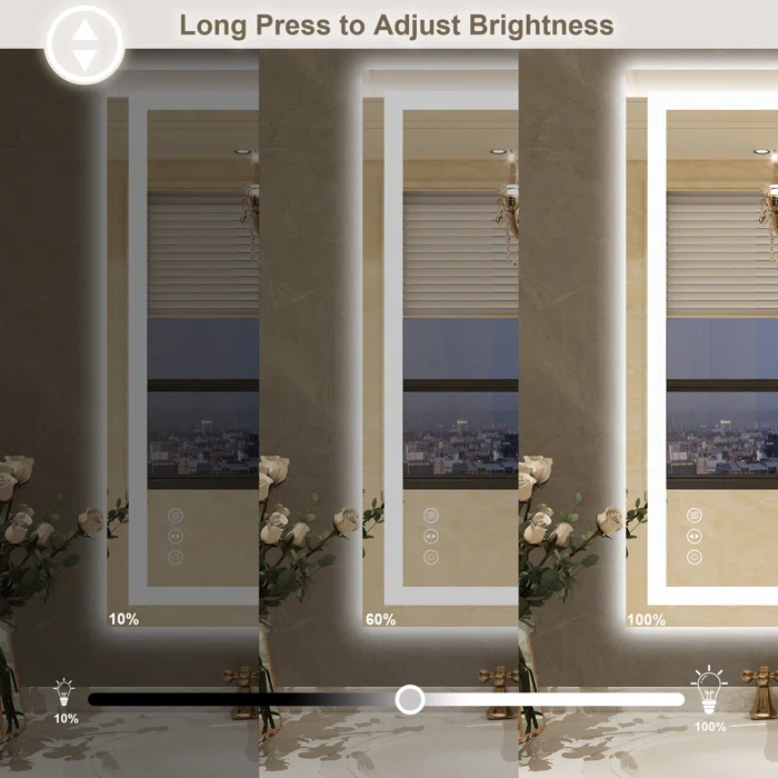 36" x 24" Tempered Glass,Frameless, Anti-Fog, Dimmable, Backlit + Front Lit LED Vanity Mirror