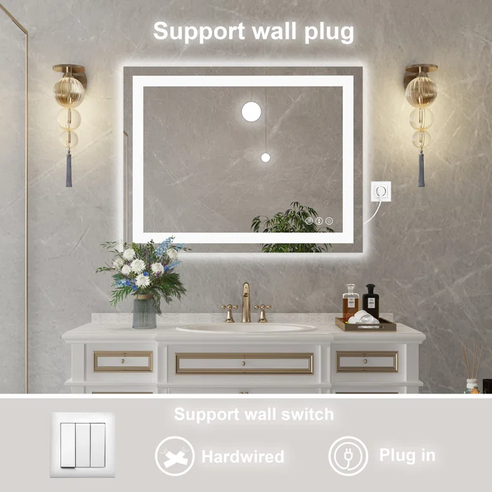 36" x 28" Tempered Glass,Frameless, Anti-Fog, Dimmable, Backlit + Front Lit LED Vanity Mirror