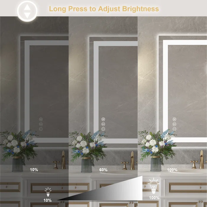 36" x 28" Tempered Glass,Frameless, Anti-Fog, Dimmable, Backlit + Front Lit LED Vanity Mirror