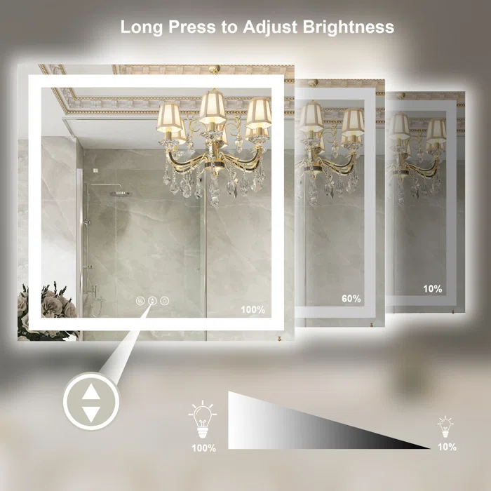 36" x 36" Tempered Glass,Frameless, Anti-Fog, Dimmable, Backlit + Front Lit LED Vanity Mirror