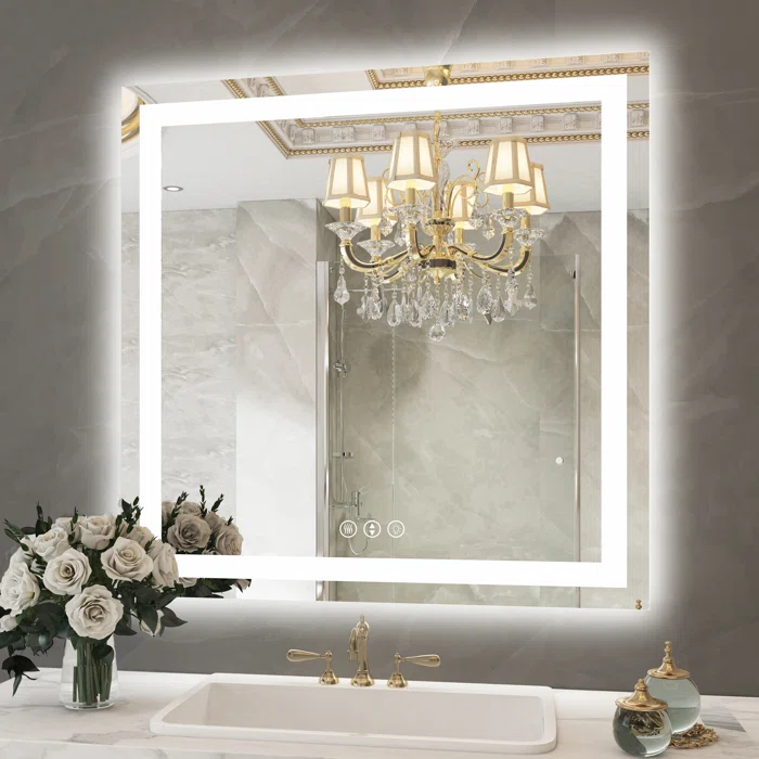 36" x 36" Tempered Glass,Frameless, Anti-Fog, Dimmable, Backlit + Front Lit LED Vanity Mirror