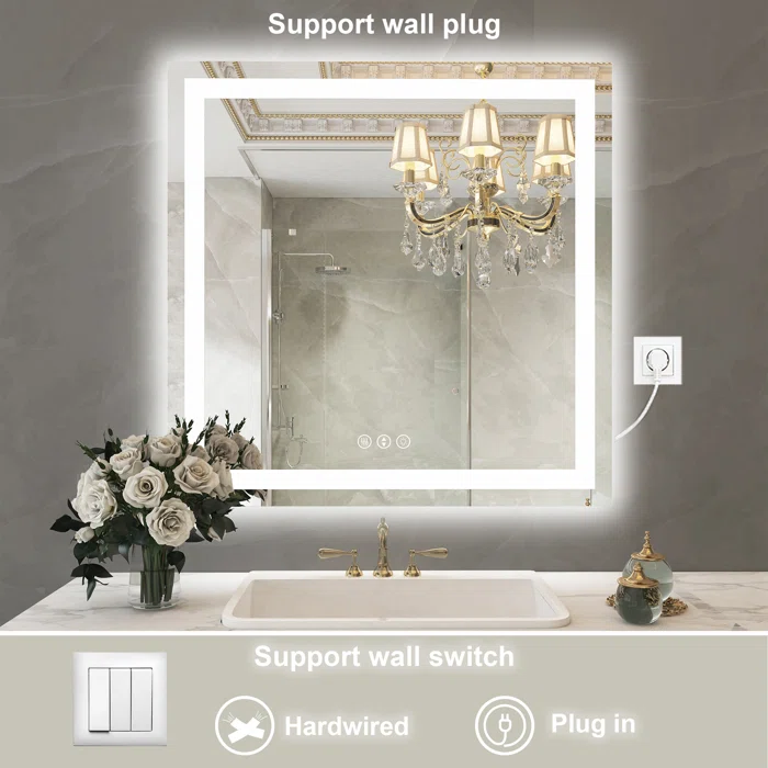 36" x 36" Tempered Glass,Frameless, Anti-Fog, Dimmable, Backlit + Front Lit LED Vanity Mirror