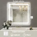 36" x 36" Tempered Glass,Frameless, Anti-Fog, Dimmable, Backlit + Front Lit LED Vanity Mirror