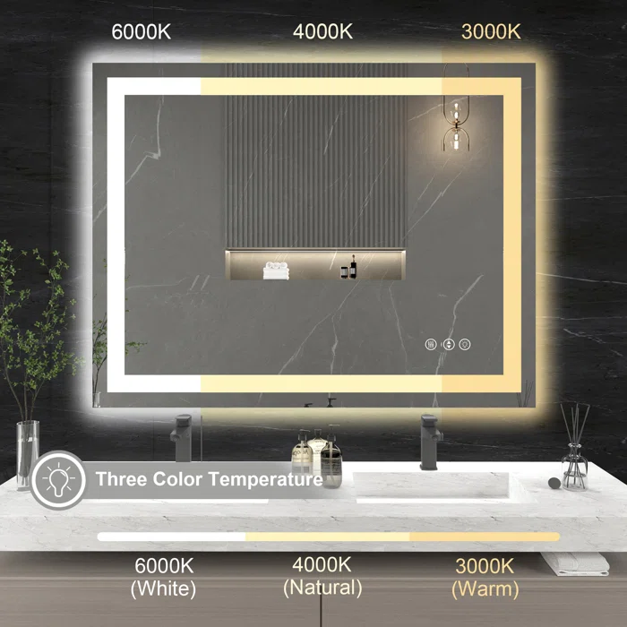 40*32 Tempered Glass,Frameless, Anti-Fog, Dimmable, Backlit + Front Lit LED Vanity Mirror