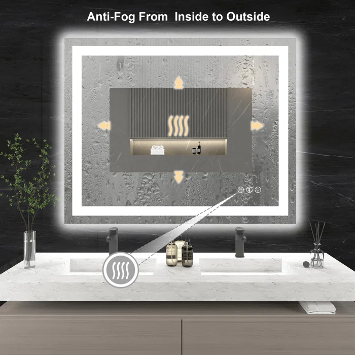 40*32 Tempered Glass,Frameless, Anti-Fog, Dimmable, Backlit + Front Lit LED Vanity Mirror