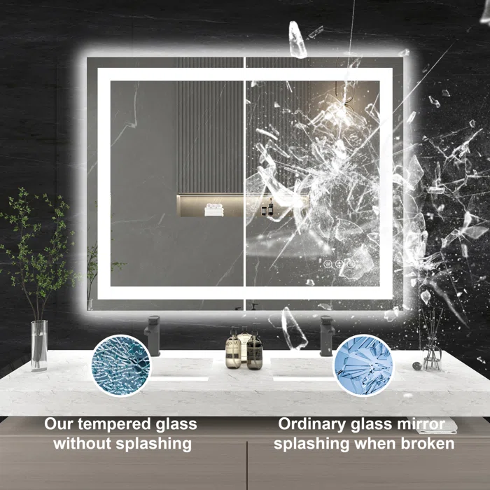40*32 Tempered Glass,Frameless, Anti-Fog, Dimmable, Backlit + Front Lit LED Vanity Mirror
