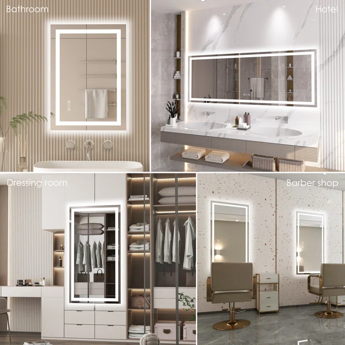 40*32 Tempered Glass,Frameless, Anti-Fog, Dimmable, Backlit + Front Lit LED Vanity Mirror