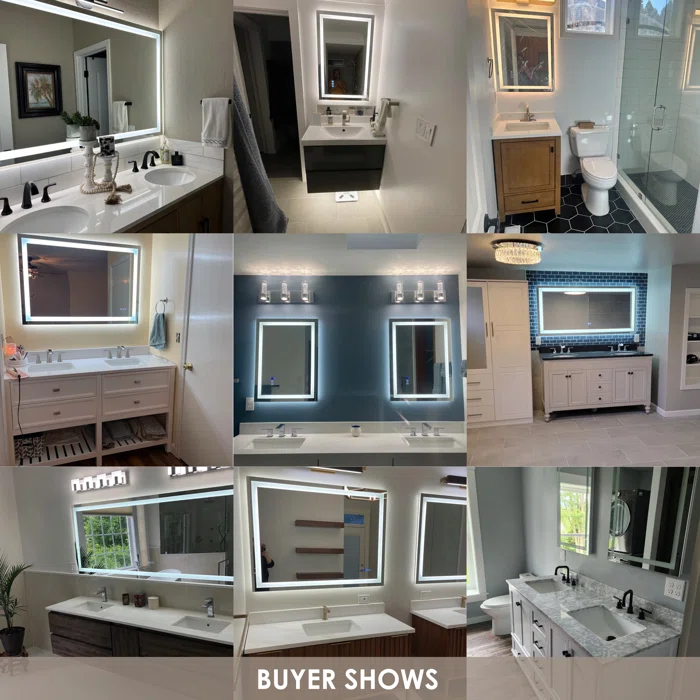 48" x 32" Tempered Glass,Frameless, Anti-Fog, Dimmable, Backlit + Front Lit LED Vanity Mirror