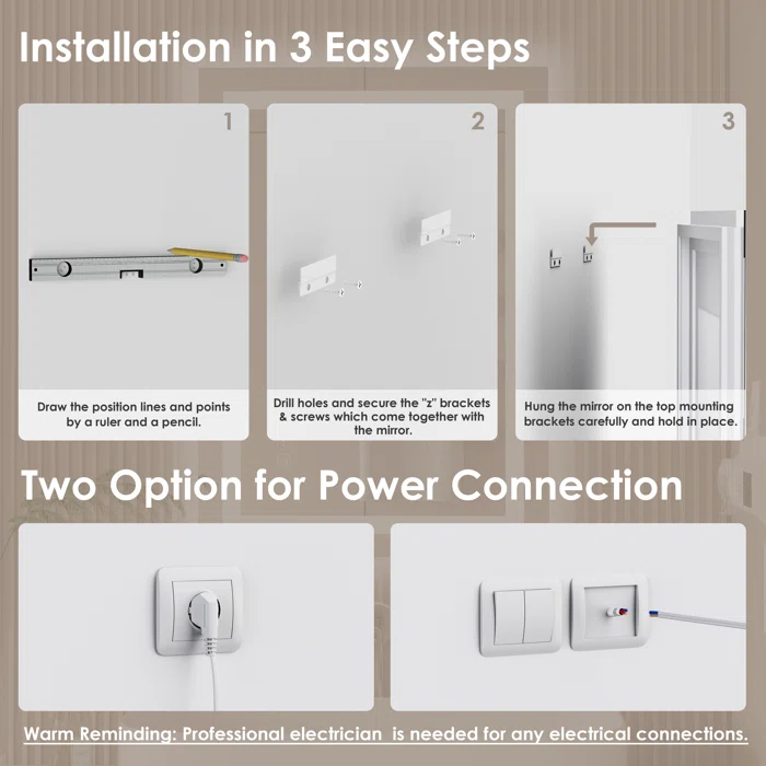 48" x 32" Tempered Glass,Frameless, Anti-Fog, Dimmable, Backlit + Front Lit LED Vanity Mirror