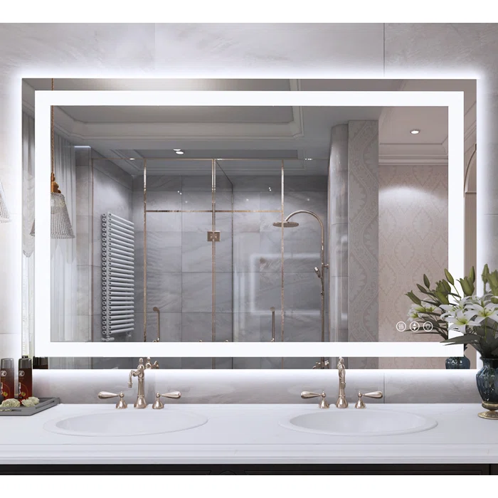 48" x 32" Tempered Glass,Frameless, Anti-Fog, Dimmable, Backlit + Front Lit LED Vanity Mirror