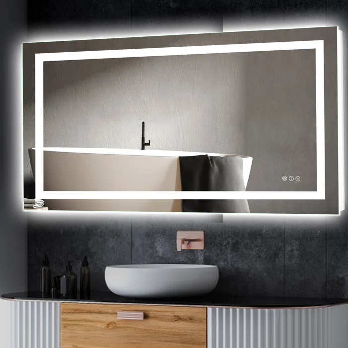 48" x 32" Tempered Glass,Frameless, Anti-Fog, Dimmable, Backlit + Front Lit LED Vanity Mirror